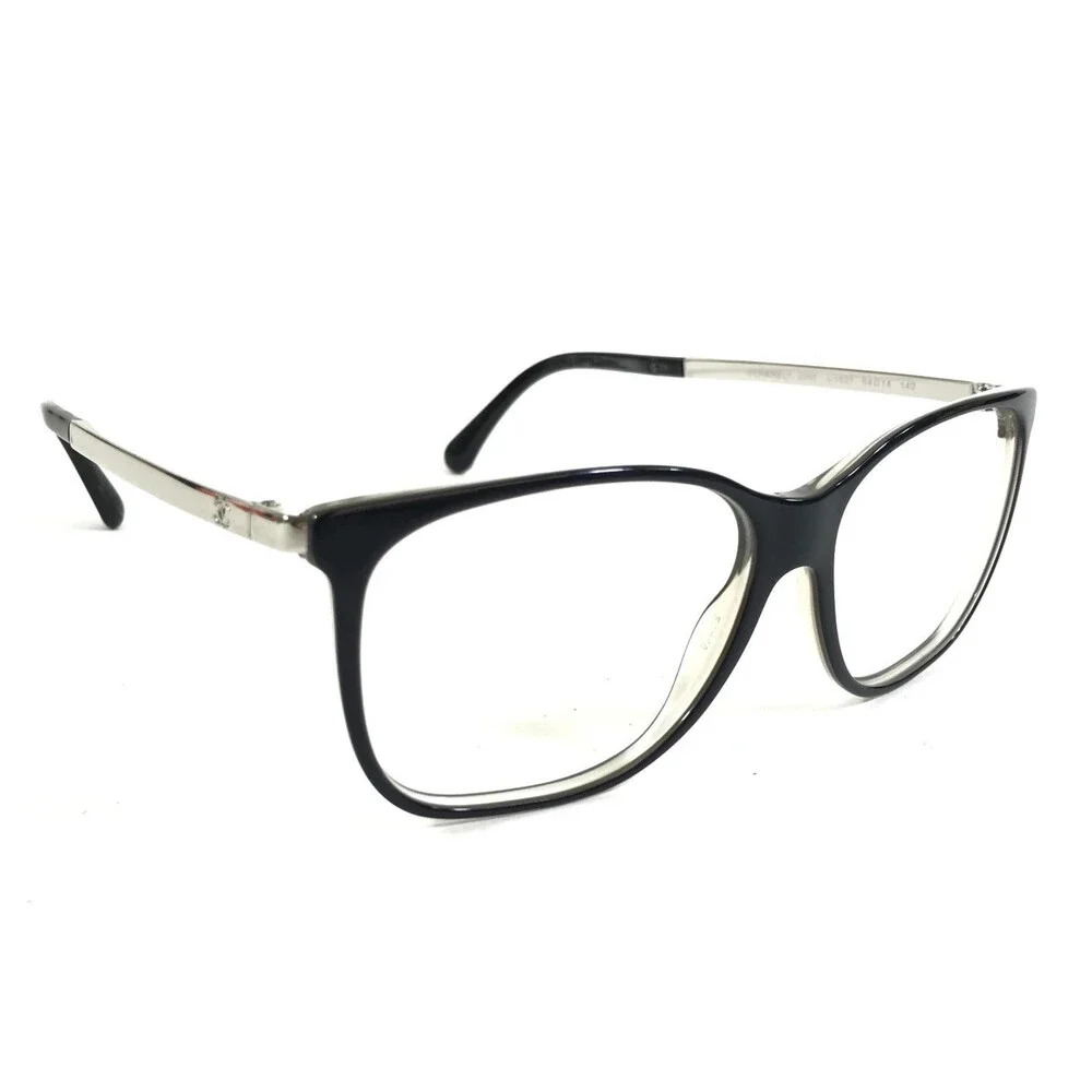 Chanel Eyeglasses Frames 3366 c.1607 Black Gray Silver Square Full Rim 54-14-140